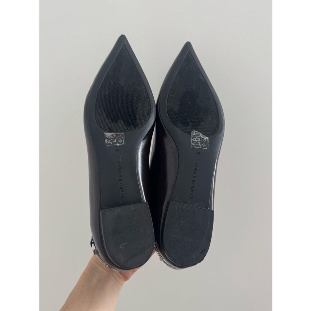 Charles & Keith Erinna Metallic-Accent Pointed Flats - Burgundy - Picture 12 of 13